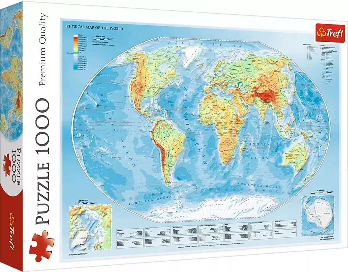 Puzzle 1000 elementów. Mapa fizyczna świata - Puzzle