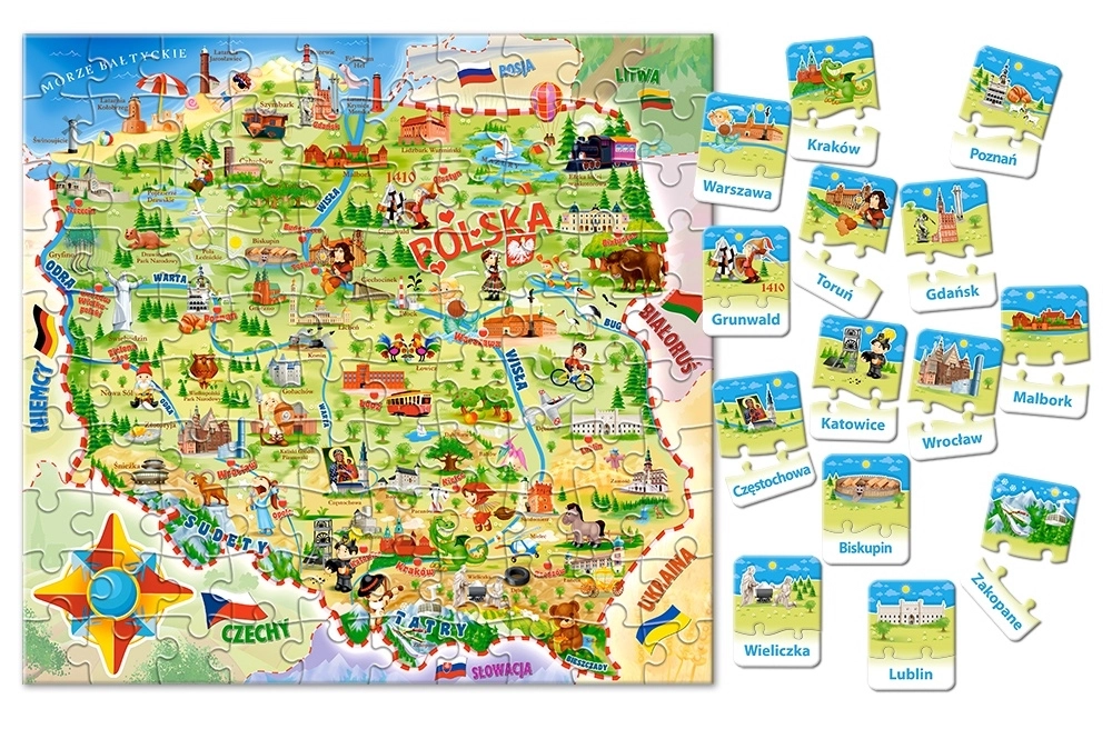 Puzzle 100 elementów. Mapa Polski + Quiz 28 elementów - Puzzle