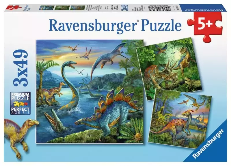 Puzzle 3 x 49 elementów. Dinozaury - Puzzle