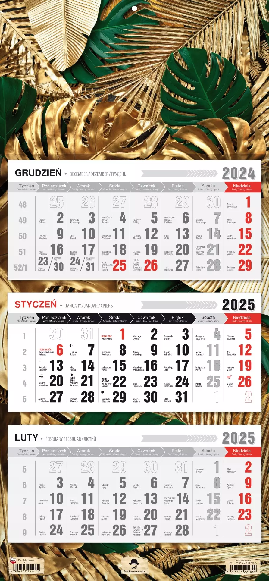 Kalendarz ścienny TRÓJDZIELNY 2025 GLAMOUR GOLD - Książki