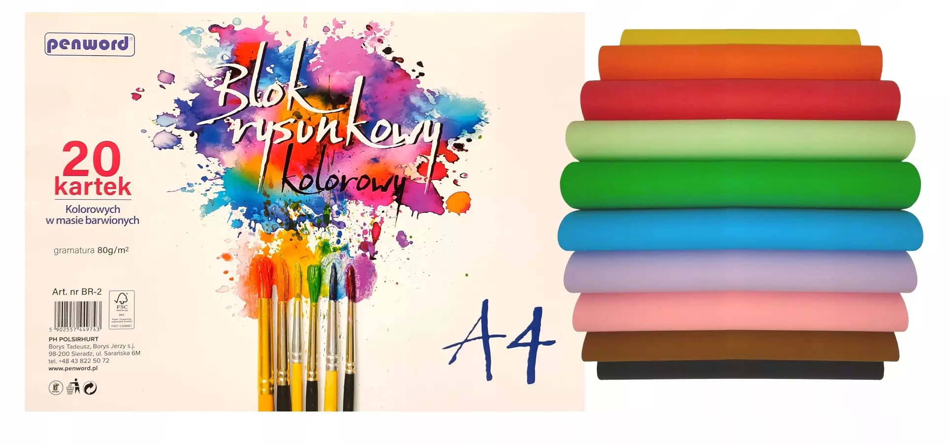 Blok rysunkowy A4 20 kartek 80g/m2 kolorowy BR-2 Penword - Papiernicze i szkolne