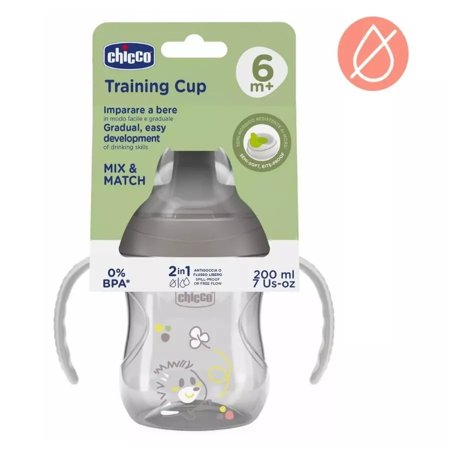 Kubek z twardym ustnikiem 200ml szary 6m+ - Papiernicze