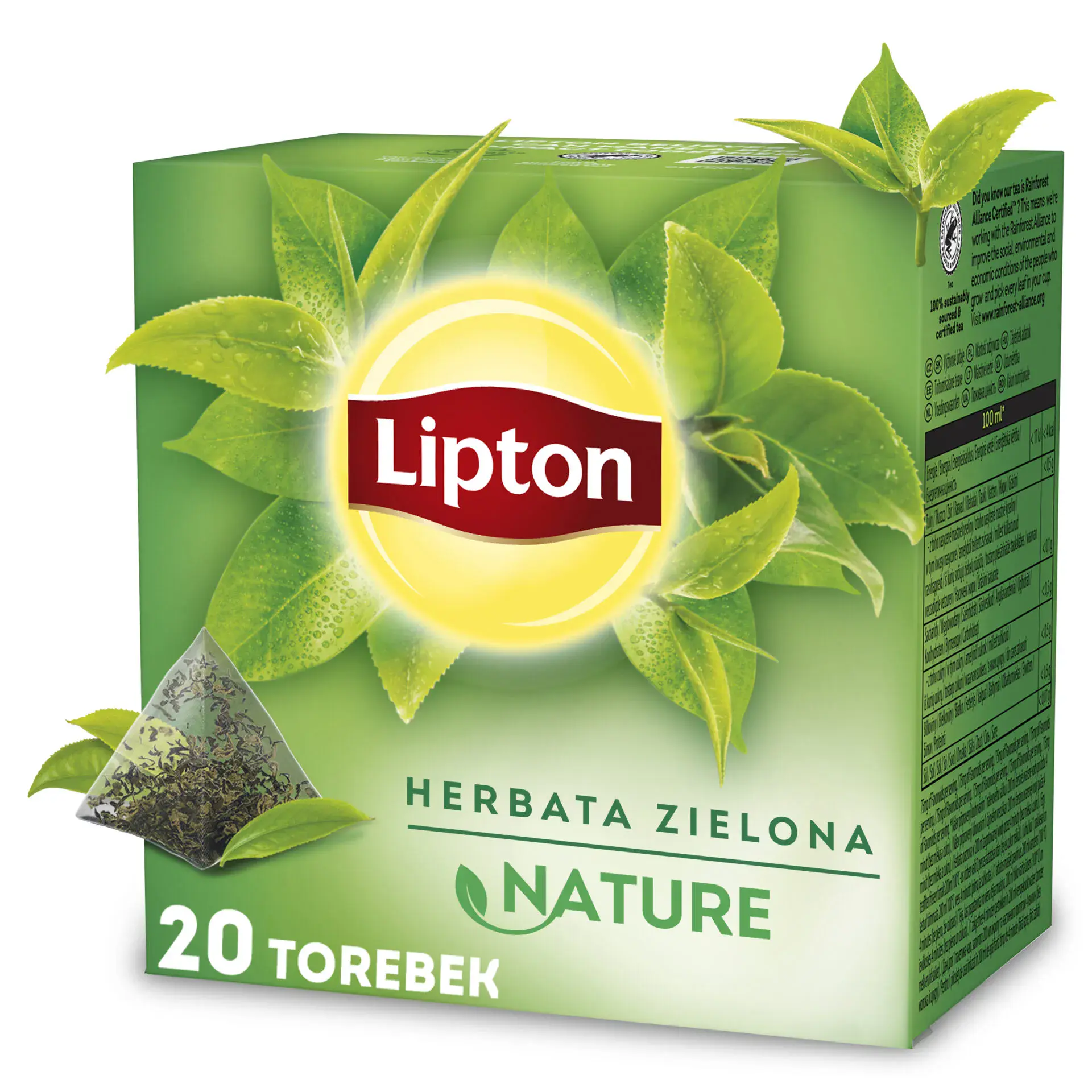 Herbata zielona Lipton piramidki Green Tea Nature (naturalna), 20 torebek - Papiernicze i szkolne