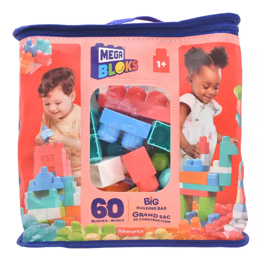 Mega Bloks First Builders. CYP67 Klocki 60 elementów w różowej torbie - Zabawki