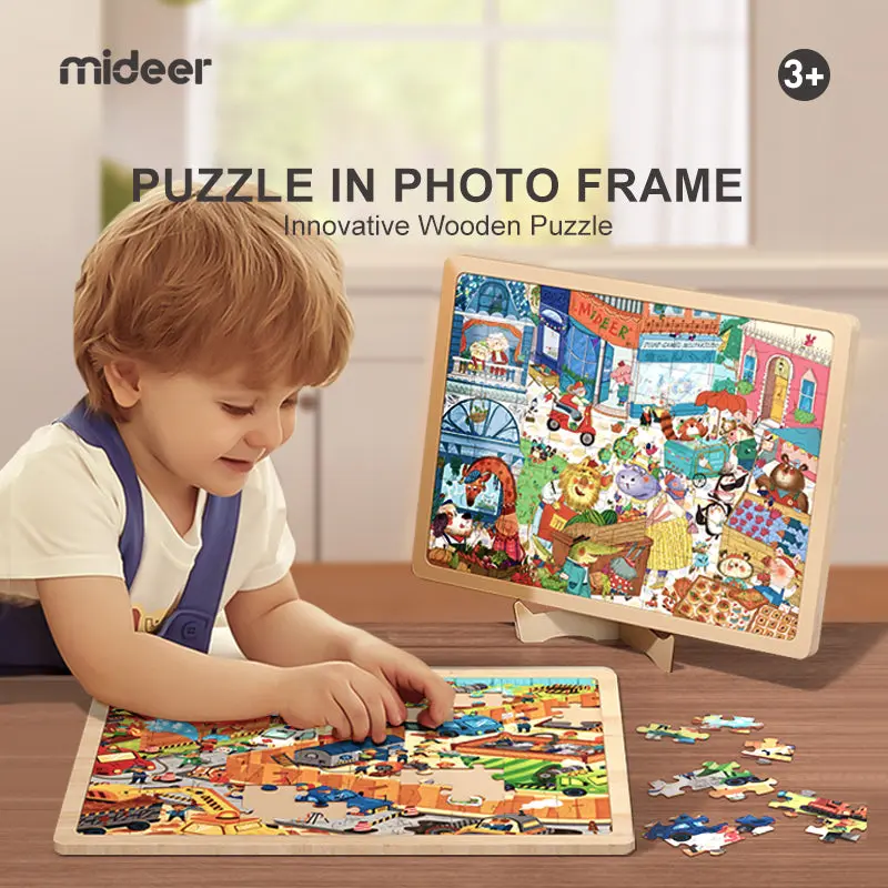 Drewniane puzzle ze stojakiem mideer – Królestwo dinozaurów (100 el.) - Puzzle