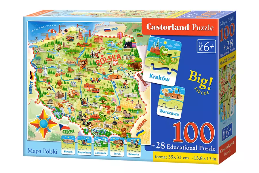 Puzzle 100 elementów. Mapa Polski + Quiz 28 elementów - Puzzle