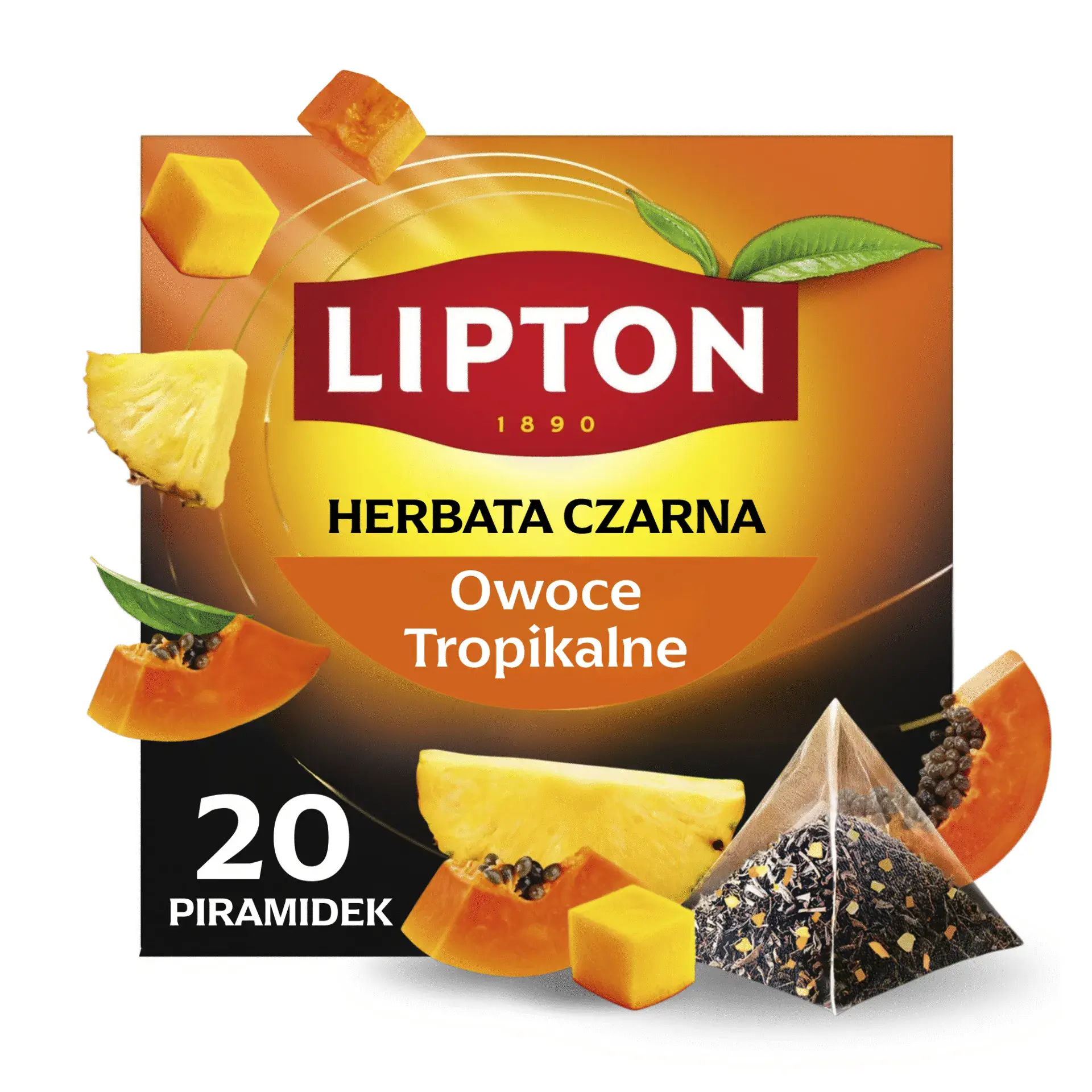 Herbata czarna Lipton piramidki Tropical Fruits (ananas, papaja, mango), 20 torebek - Papiernicze i szkolne