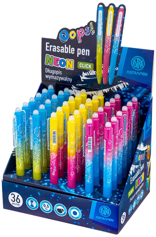 Długopis wymazywalny CLICK 0,5 mm Astrapen Oops! Neon, Astra - Papiernicze