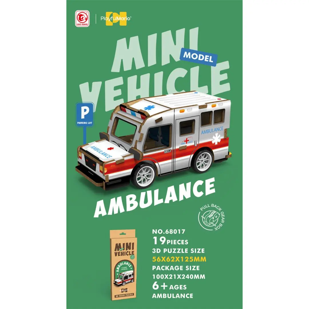 Minipuzzle 3D drewniane z napędem – Ambulans (19 el.) - Puzzle