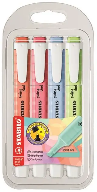 Zakreślacze Swing cool Pastel nowy komplet 4 szt., Stabilo - Papiernicze