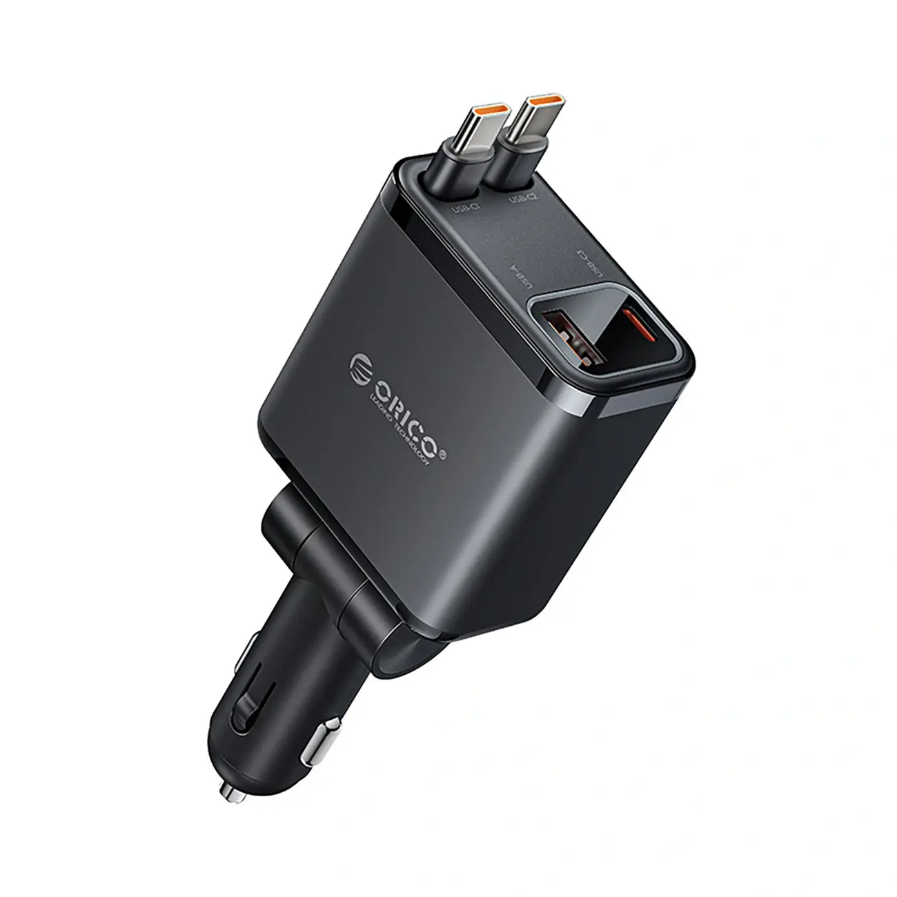 Ładowarka samochodowa Orico Twin Reach 45W USB-A + USB-C z dwoma zwijanymi kablami USB-C - czarna - Elektronika i akcesoria