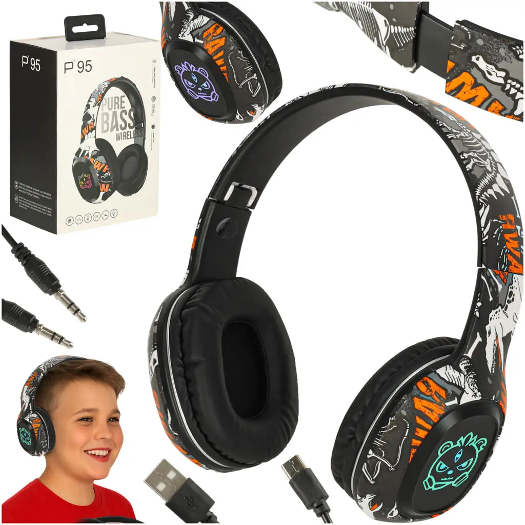 Słuchawki bezprzewodowe nauszne Bluetooth RGB Gaming Sport 200mAh czarne - Elektronika i akcesoria