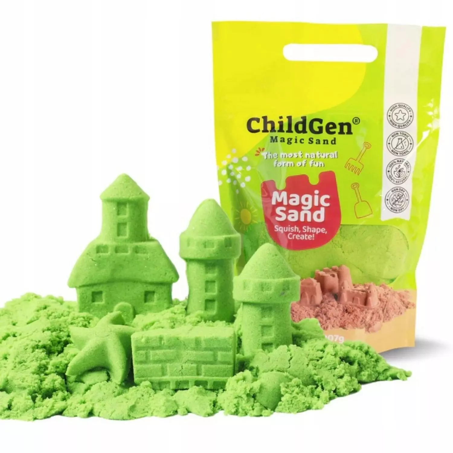 Piasek kinetyczny, 100% naturalny ChildGen - Zielony 907g - Zabawki