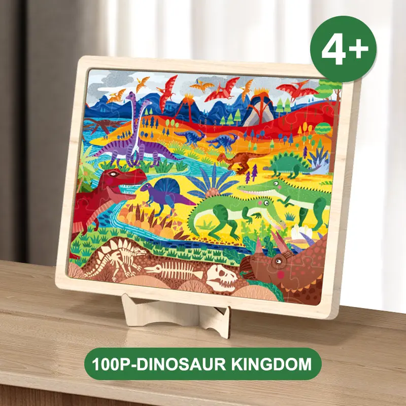 Drewniane puzzle ze stojakiem mideer – Królestwo dinozaurów (100 el.) - Puzzle