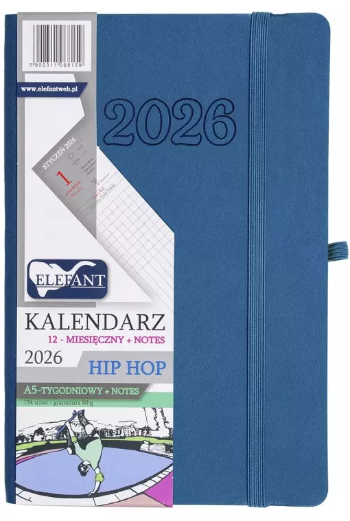 Kalendarz książkowy 2026 A5 tygodniowy Hip hop, atramentowy - Książki
