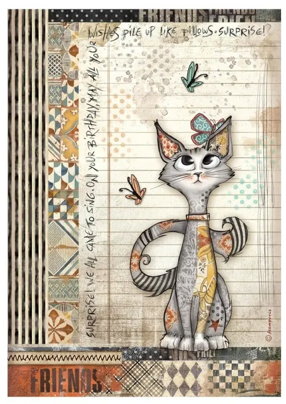 Papier ryżowy A4 Furry Friends kot i motylki, Stamperia - Papiernicze i szkolne