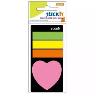 Zakładki indeksujące samoprzylepne Stickn NEON + notes serduszko - Papiernicze i szkolne