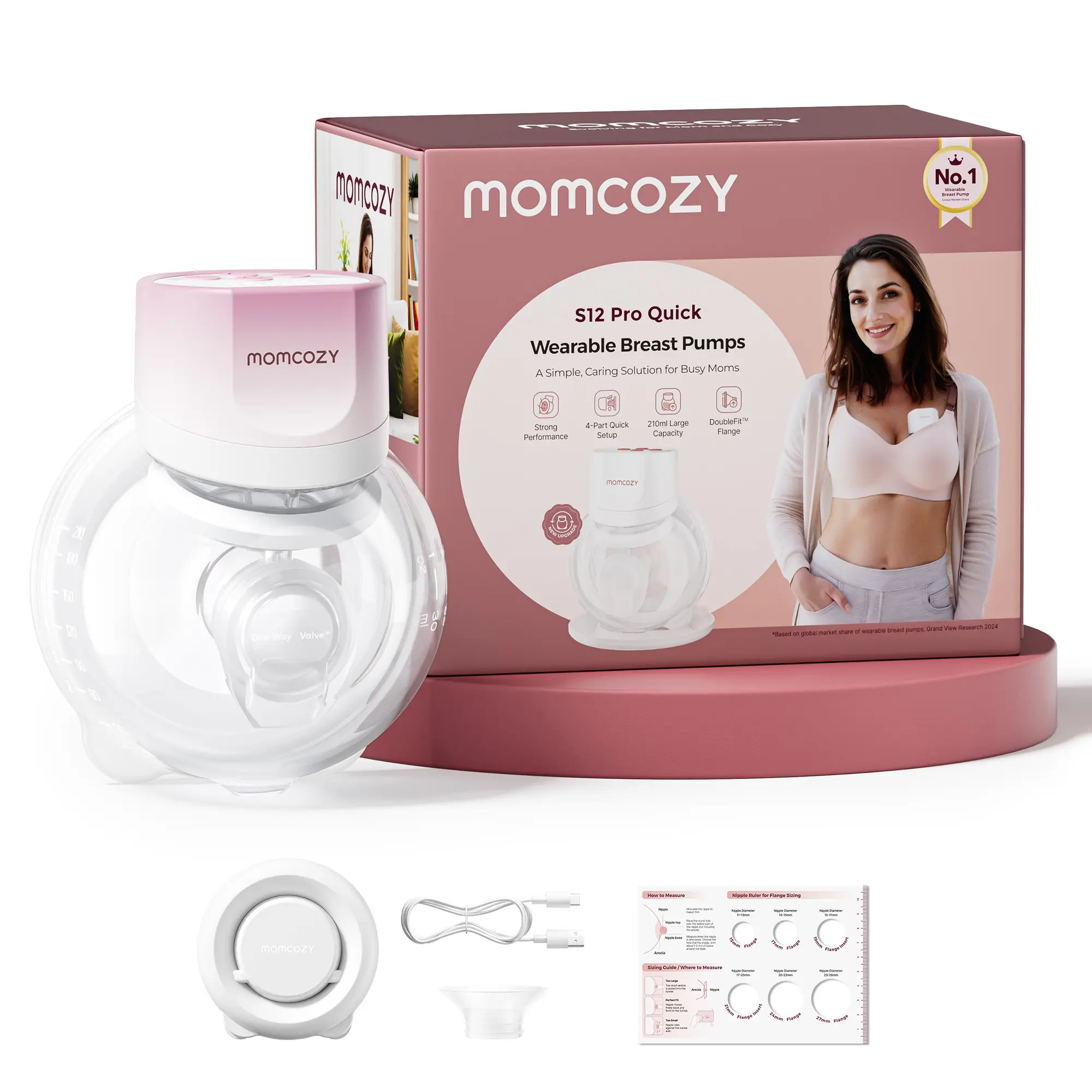 MOMCOZY S12 Pro Quick | Laktator muszlowy | Bezprzewodowy, pojedynczy, kolor różowy - Mama i dziecko