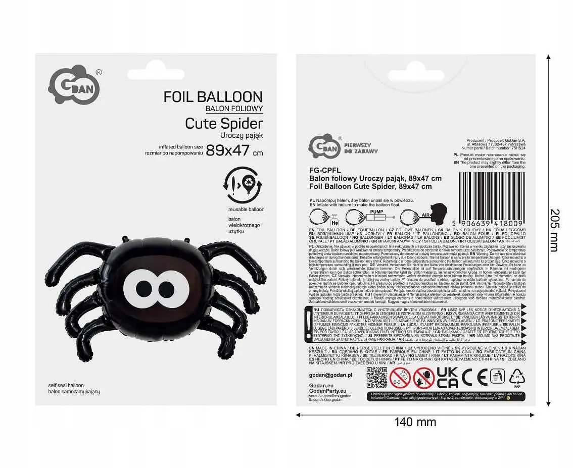Balon foliowy Uroczy pająk, 89x47 cm - Papiernicze i szkolne