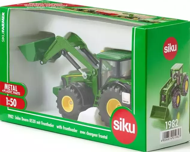 Model traktora John Deere z przednią ładowarką w skali 1:50 - Zabawki