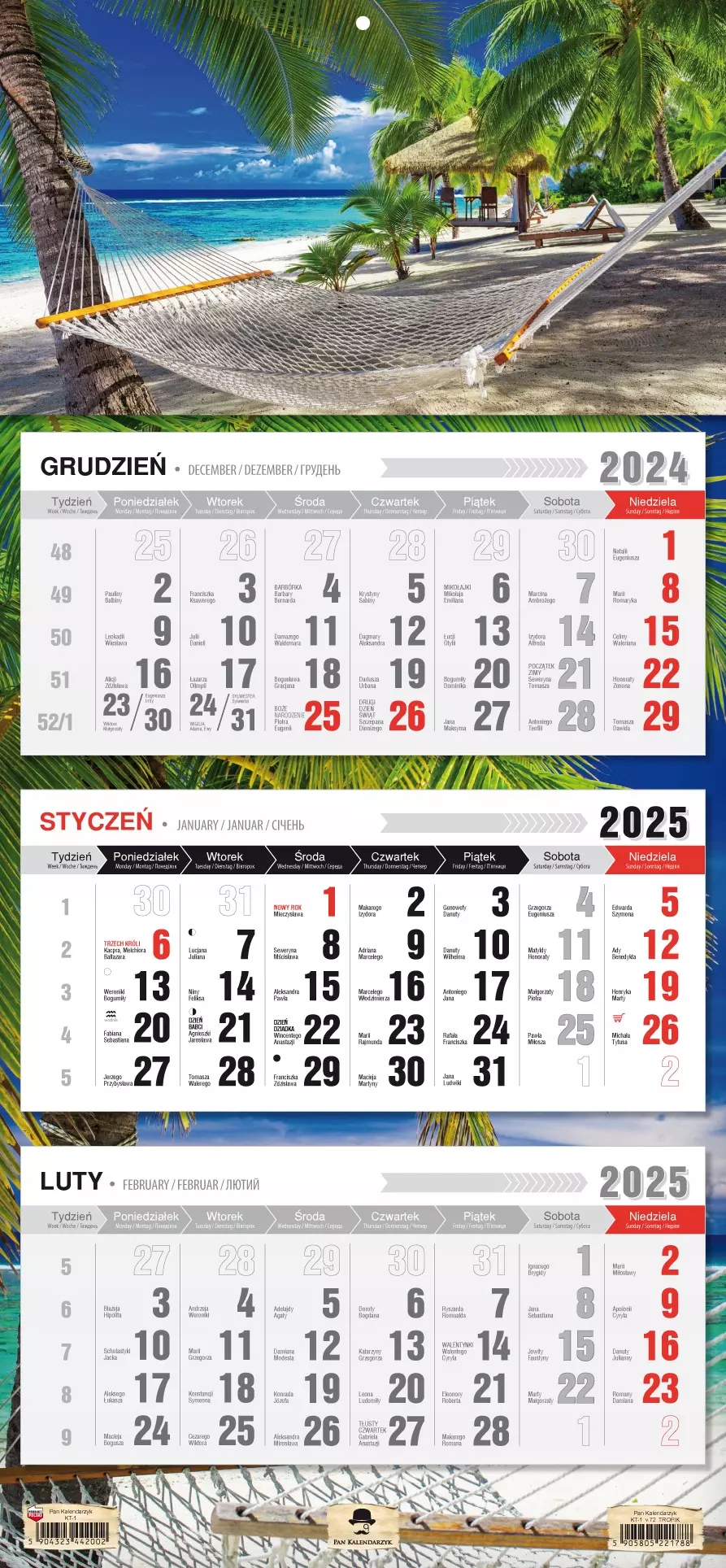 Kalendarz ścienny TRÓJDZIELNY 2025 KT1v72 TROPIK - Książki