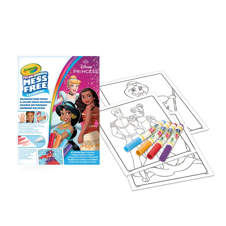 Crayola Kolorowanka dla dzieci i 4 niebrudzące magiczne flamastry Color Wonder Mess Free Księżniczki Disneya 3+ - Książki