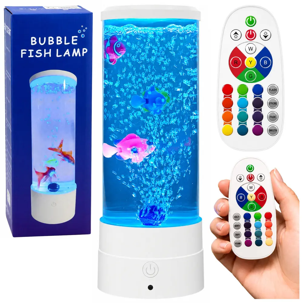 Lampka Nocna Ozdobna LED RGB Akwarium Z Rybkami 16 Kolorów USB Biała - Elektronika i akcesoria