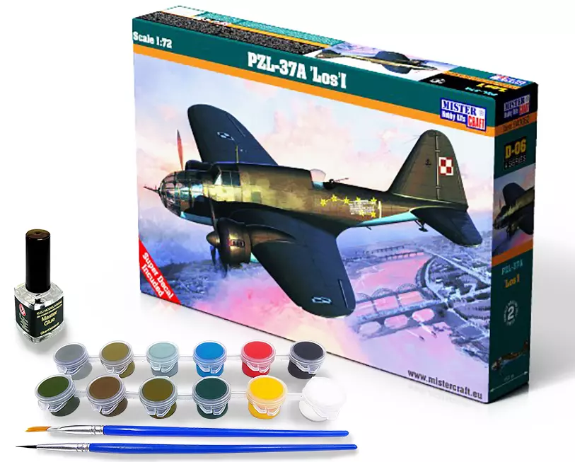 D-06 PZL P-37A Łoś I, 1:72 - Zabawki