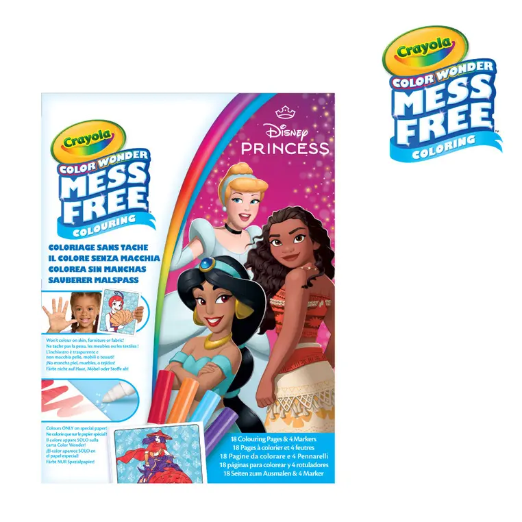 Crayola Kolorowanka dla dzieci i 4 niebrudzące magiczne flamastry Color Wonder Mess Free Księżniczki Disneya 3+ - Książki