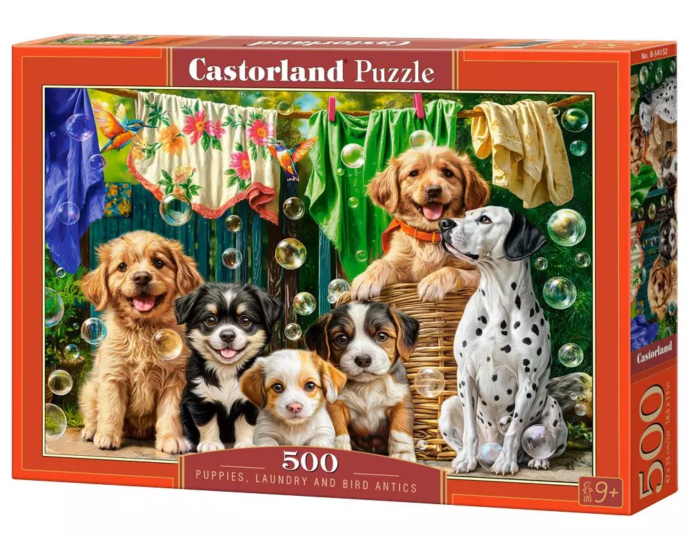 Puzzle 500 elementów. Szczenięta, pranie i ptasie wybryki - Puzzle