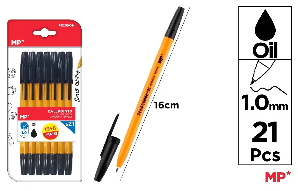 Długopisy 1.0 mm, czarne (21 sztuk) - Papiernicze i szkolne