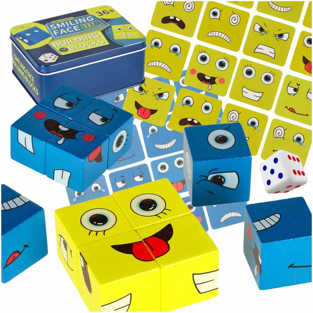 Gra edukacyjne wyzwania nauka emocji klocki drewniane - Zabawki