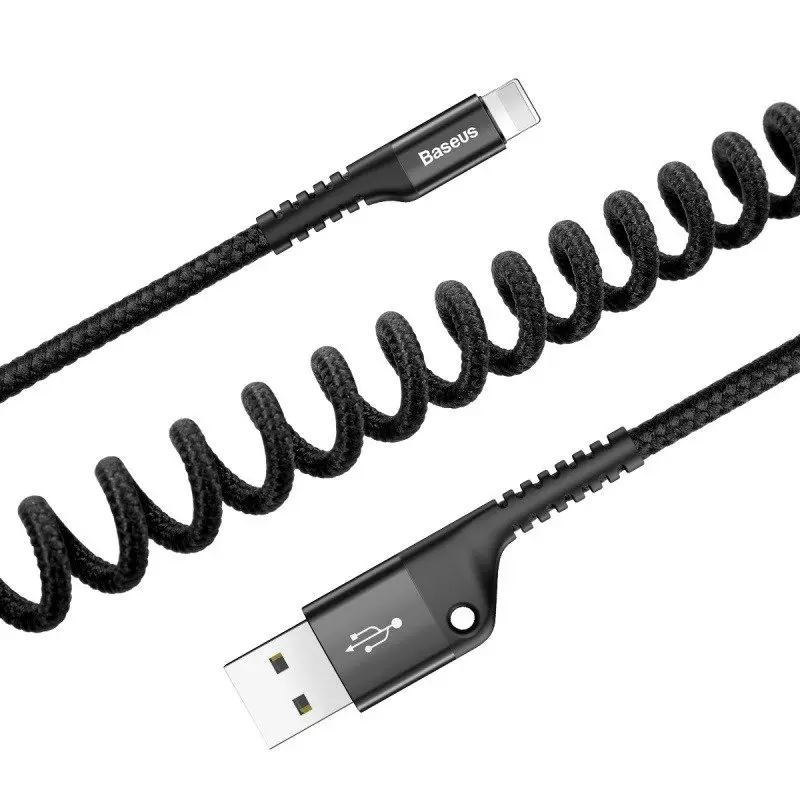 Kabel BASEUS Spring USB-A-Lightning 1m sprężynowy (czarny) - Elektronika i akcesoria