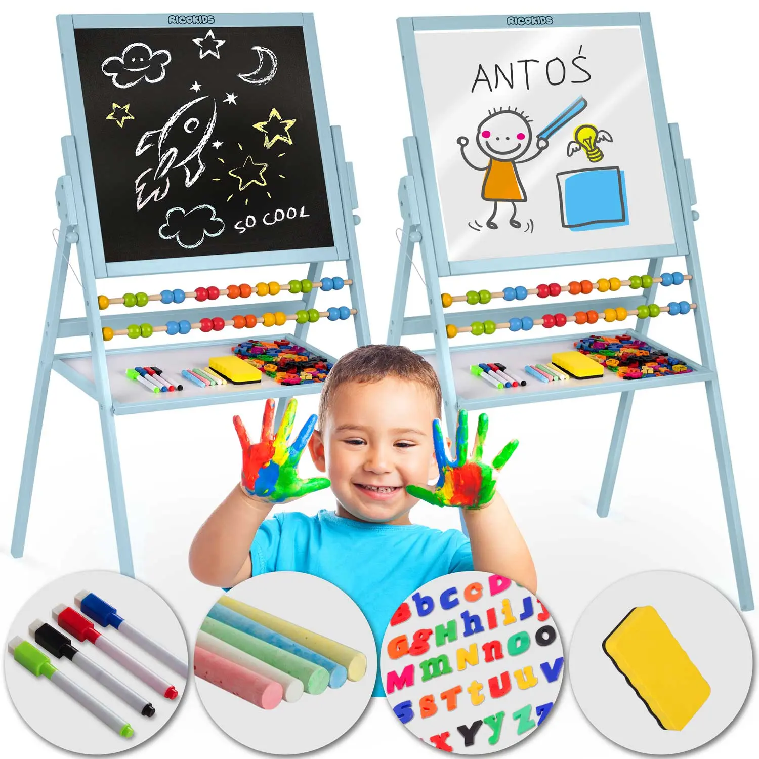 Magnetyczna kredowa tablica obrotowa Ricokids - niebieska - Zabawki