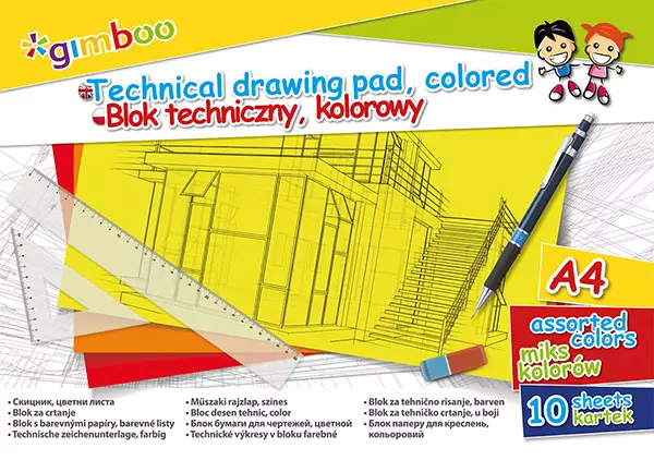 BLOK TECHNICZNY GIMBOO A4 10 KARTEK 150GSM MIX KOLORÓW - Papiernicze i szkolne