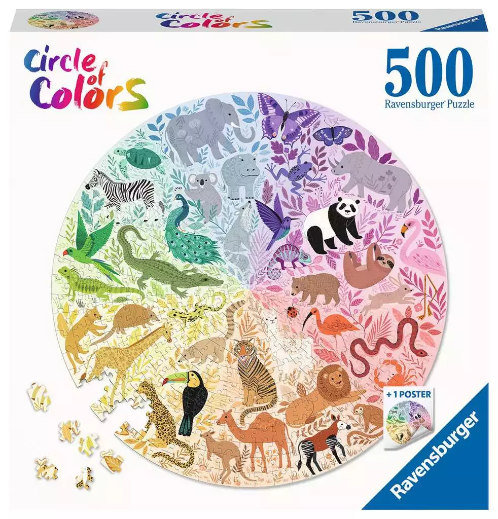 Puzzle 500 elementów, koło. Paleta kolorów. Zwierzęta - Puzzle