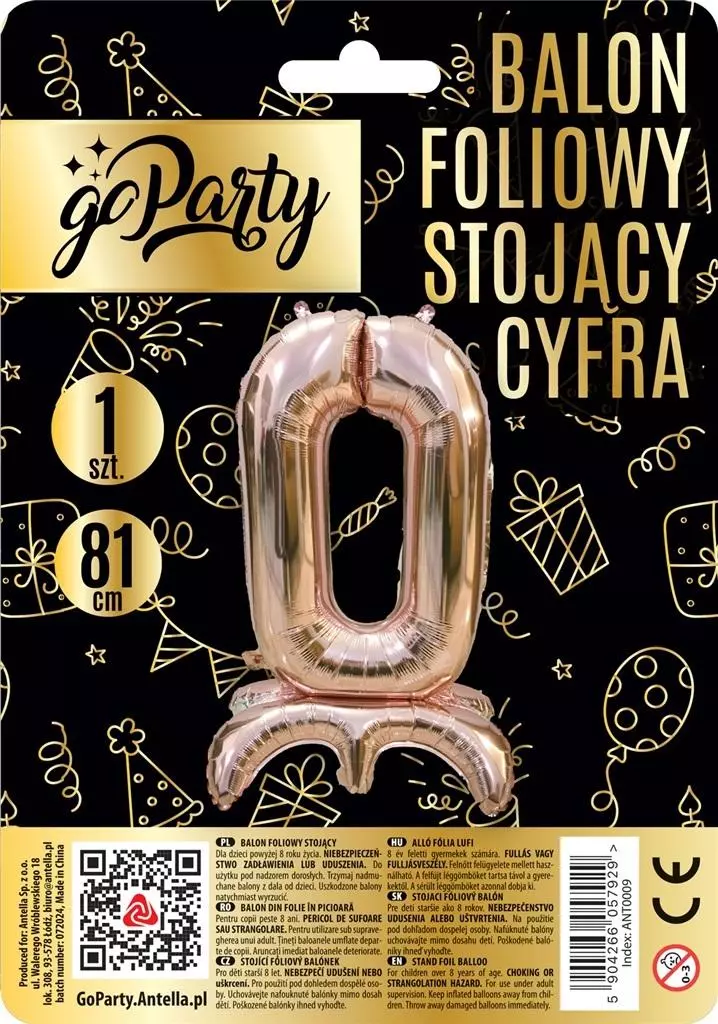 Balon foliowy stojący 0 rose gold 81cm - Papiernicze i szkolne