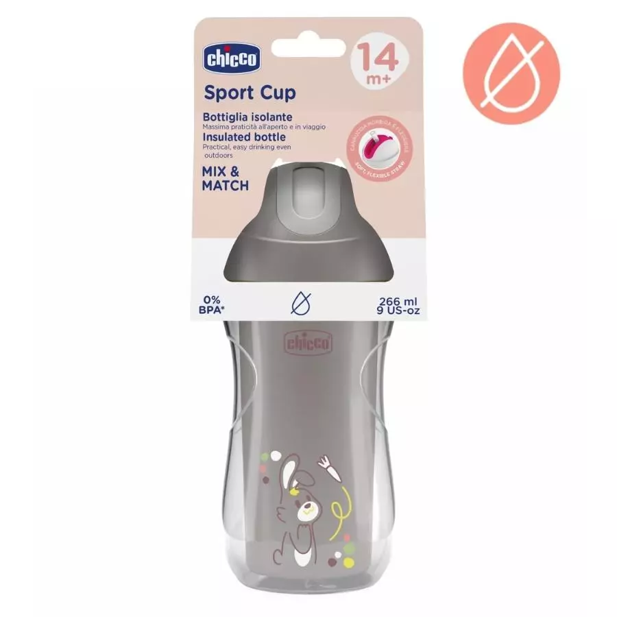 Kubek niekapek termicz ze słomką 266ml szary 14m+ - Papiernicze