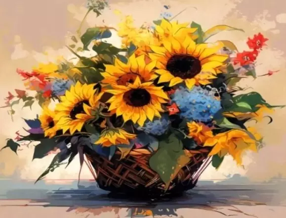Diamentowa mozaika Bukiet słoneczników w wiklinowym koszu 30x40cm 2000386 - Zabawki