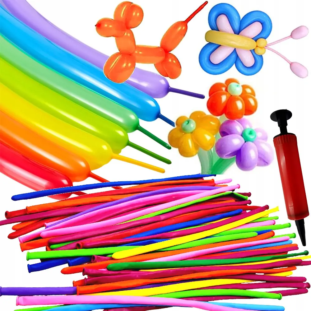 Długie Balony Do Modelowania na Urodziny ZESTAW 100 szt.+ Pompka - Papiernicze i szkolne