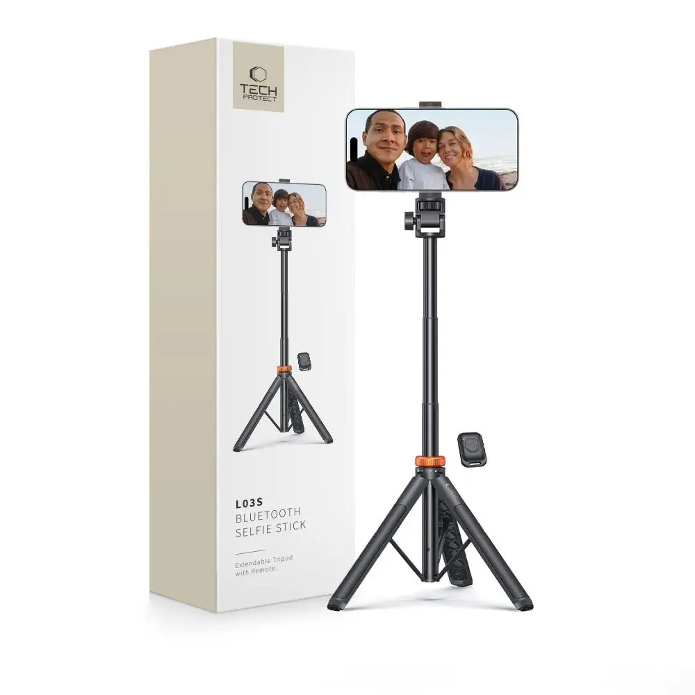 Selfie stick Tech-Protect L03S Bluetooth z pilotem, tripodem do 148cm i głowicą 180 - czarny - Elektronika i akcesoria