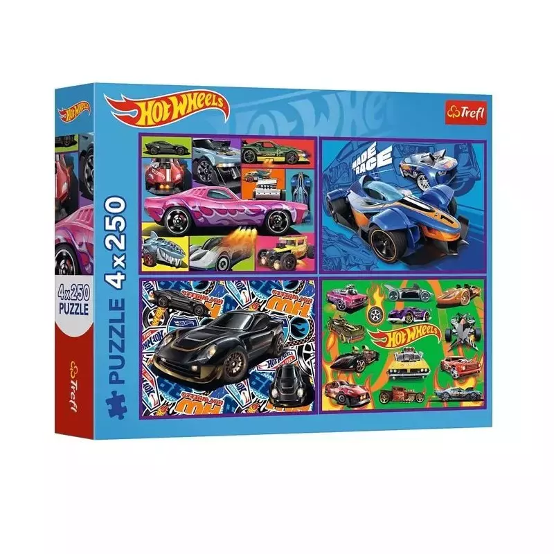 Puzzle 4x250 elementów. Hot Wheels. Wyścigowe auta Hot Wheels - Puzzle