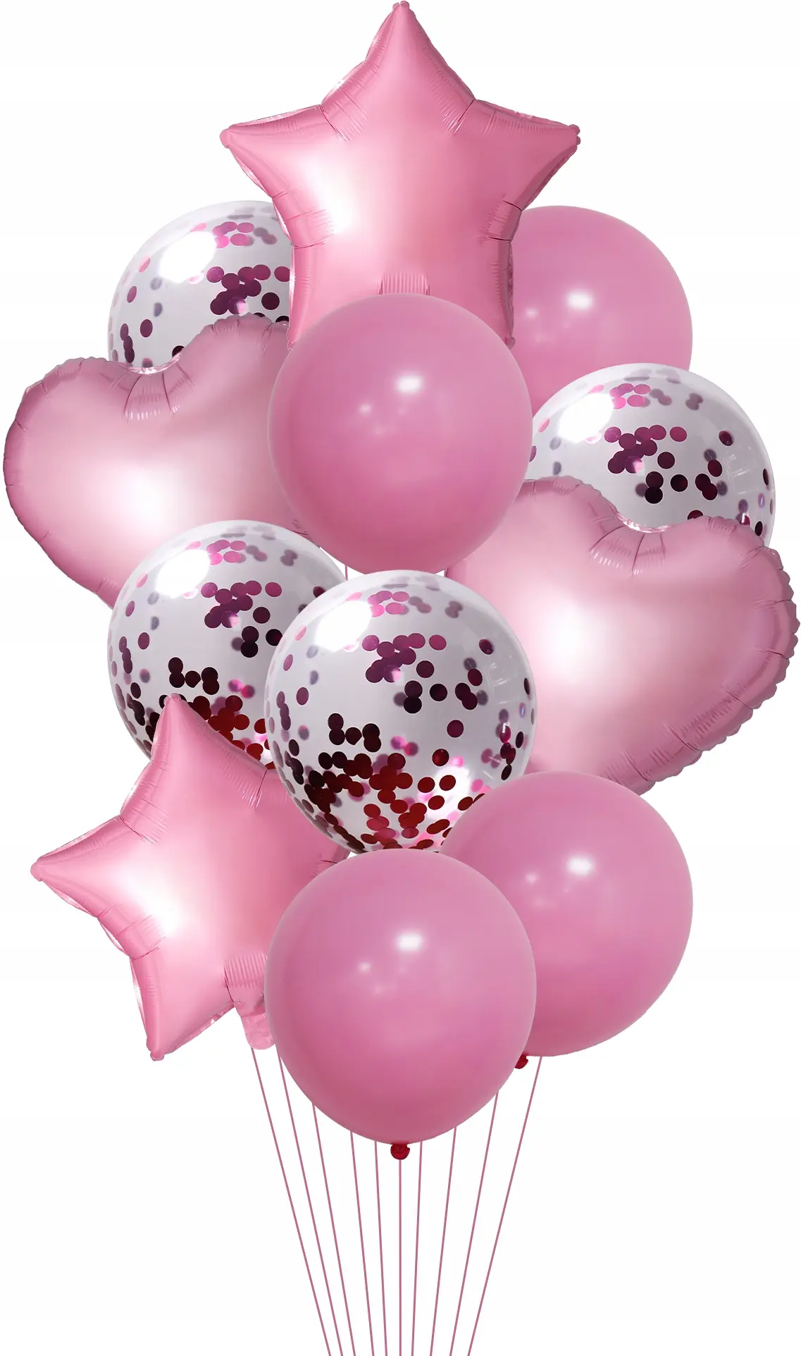 BALONY ZESTAW GWIAZDA SERCE KONFETTI RÓŻOWE 30/46CM 12 SZTUK - Papiernicze i szkolne