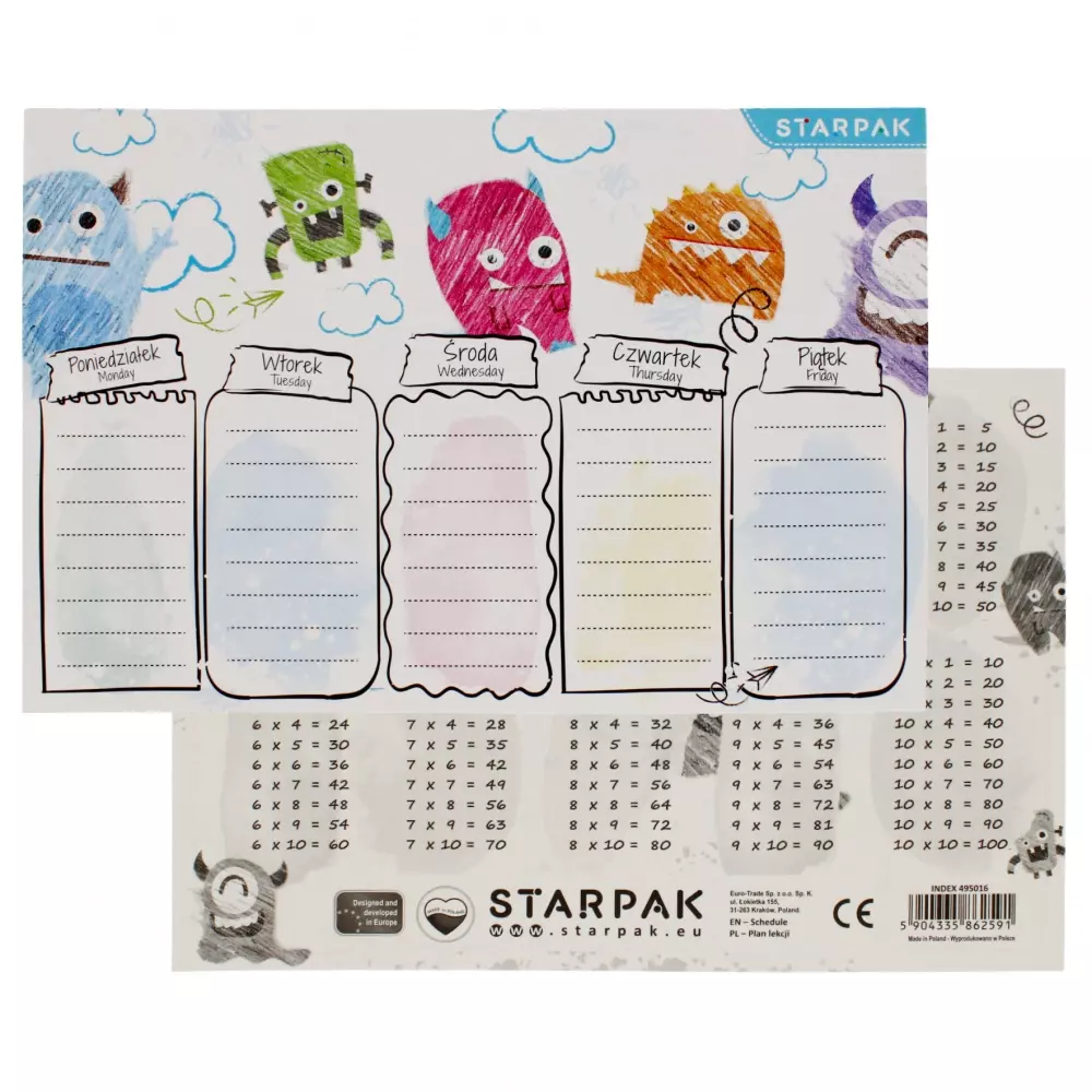 Plan Lekcji Tabl Mnoz A5 Monster Starpak Pb25/750 - Papiernicze i szkolne