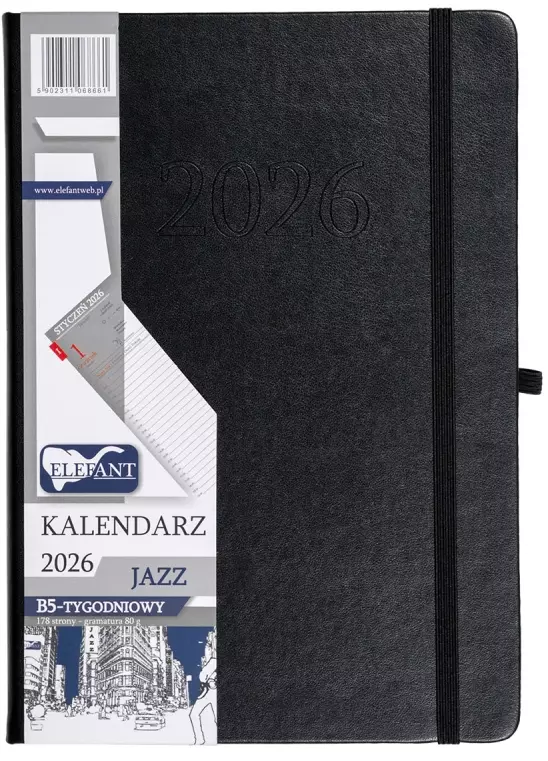 Kalendarz 2026 B5 tygodniowy Jazz, czarny - Książki