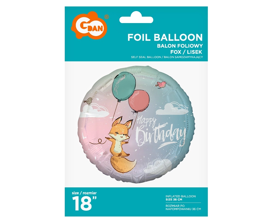 Balon foliowy okrągły (36 cm), lisek z balonikami - Papiernicze i szkolne