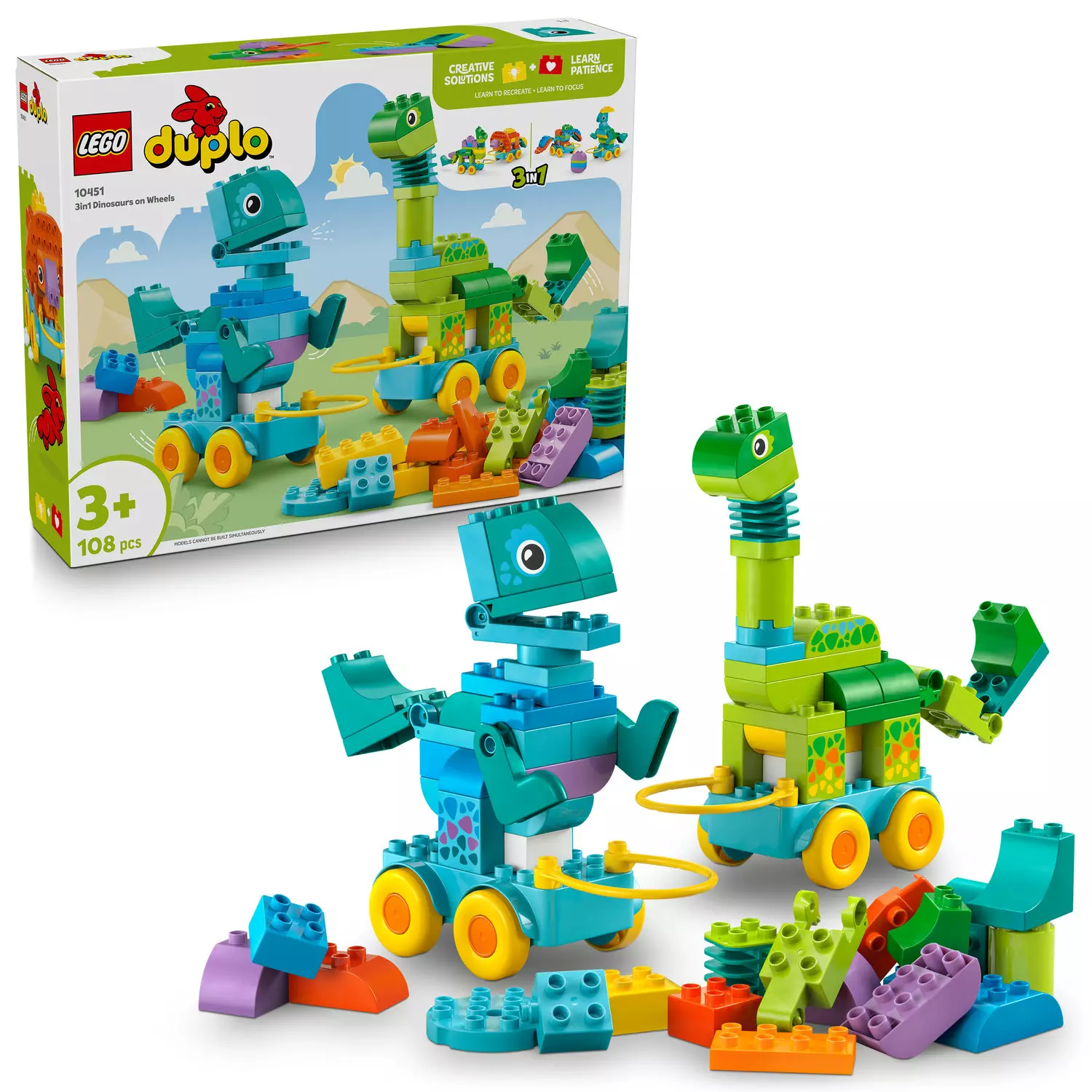 LEGO DUPLO 3w1 dinozaury na kółkach 10451 - Zabawki