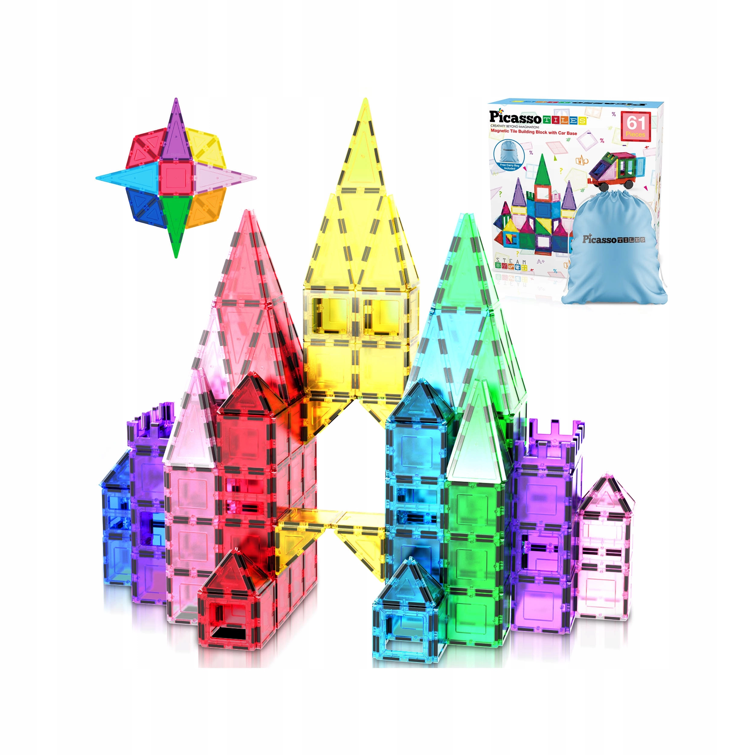 Klocki magnetyczne, rurki edukacyjne 3D (61 elementów) - Zabawki
