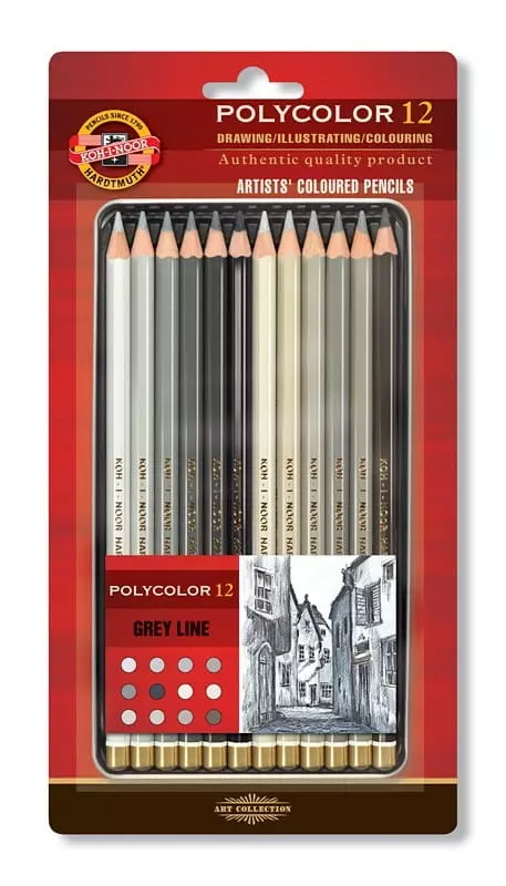 Kredki ołówkowe Polycolor Koh-i-Noor 3822 12 kolorów linia szarości opakowanie metalowe - Papiernicze i szkolne