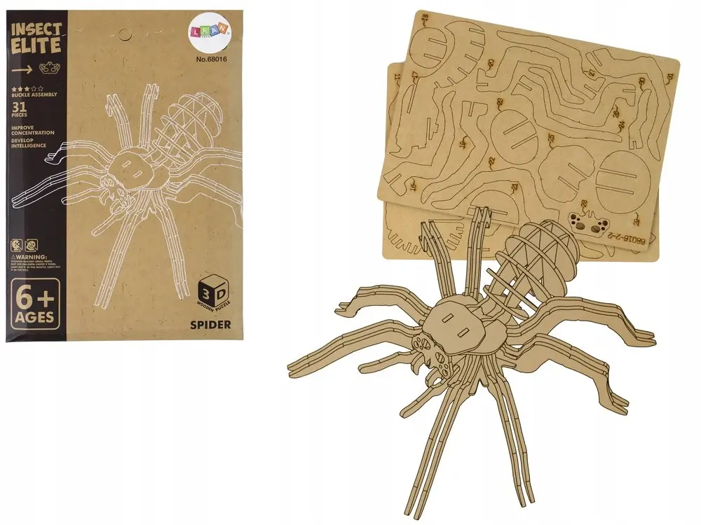 Drewniane Puzzle Przestrzenne 3D Pająk Składanka Edukacyjna 31 Elementów - Puzzle